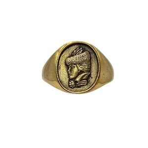 Victorian Gilded Age Woman Wearing Hat Avon 18K HGE Sterling Silver Ring Size 6